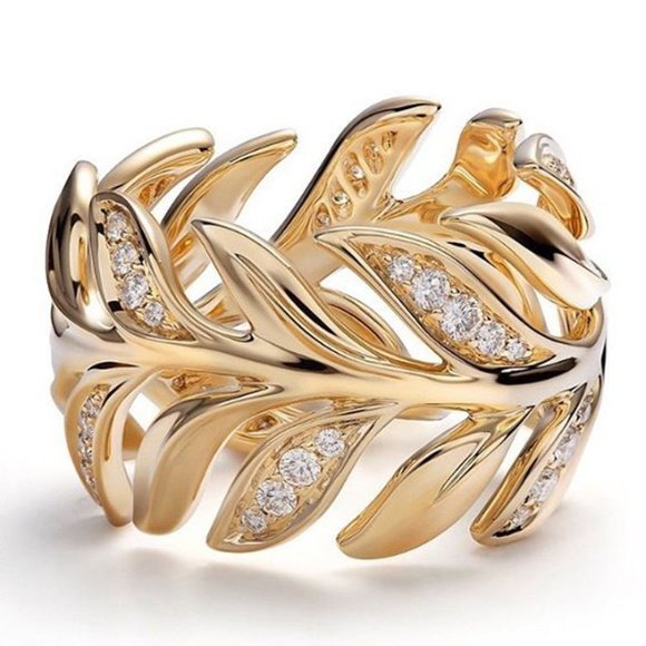 💥 Eternity Chunky Trends Leaf Zircon Bague Leaf Fashion Ring for Women, PD712 - Picture 2 of 4